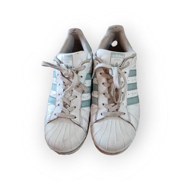 adidas superstar shell toes white and teal leather sneakers size 8 - Picture 5 of 5